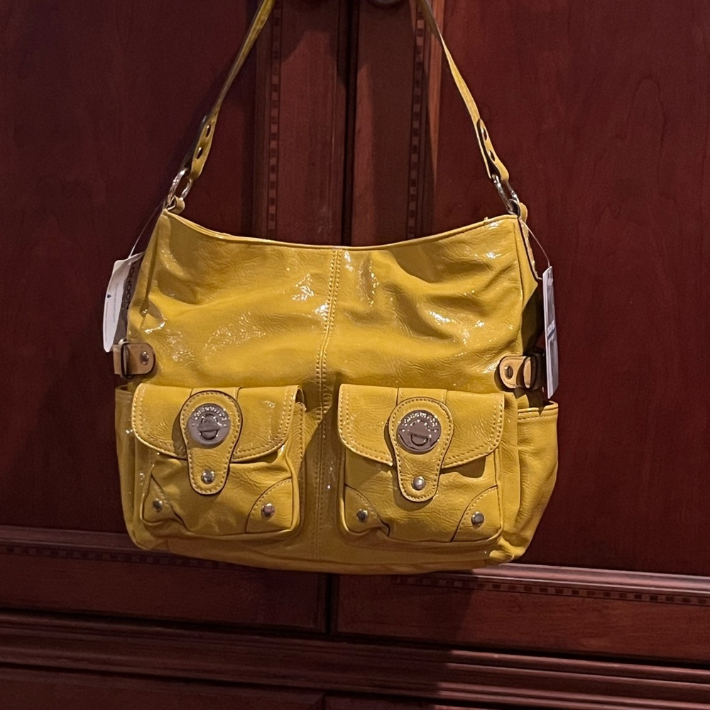 London Fog Yellow Shoulder Bag with Glossy Finish